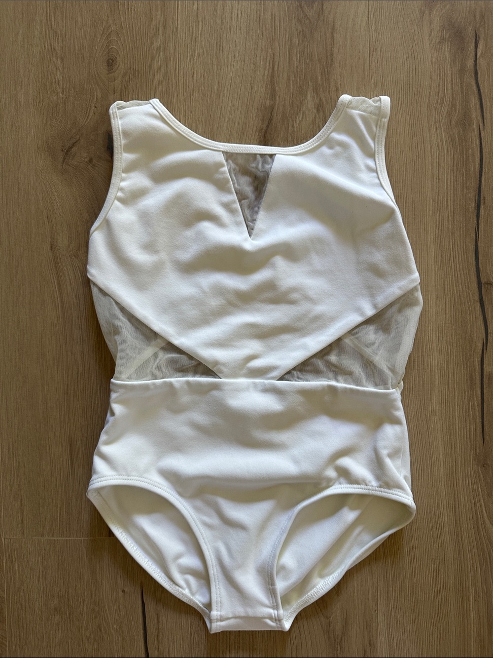 White Girls' Dance Leotard with Mesh Accent